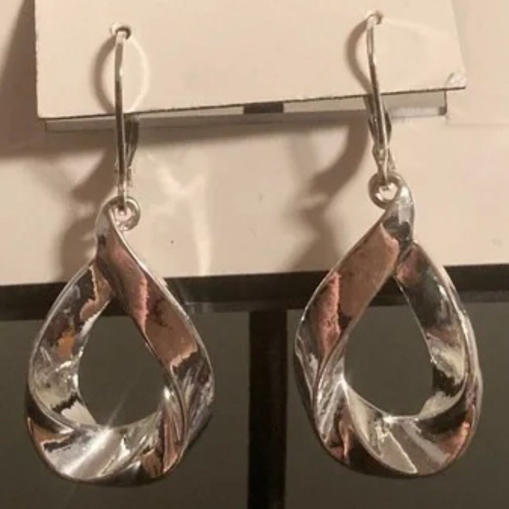 NAPIER Mod/Contemporary Shiny Silver Twisted Ribbon Drop Earrings**NEW! - Picture 3 of 4